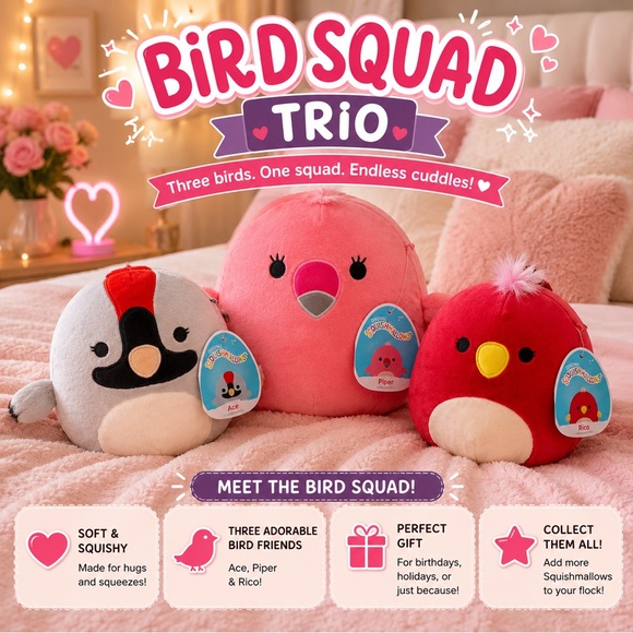 Squishmallows Other - Squishmallows Bird Squad Trio Plush Set - NWT